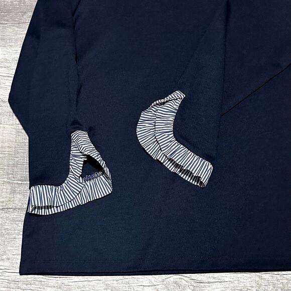 Ann Taylor Factory Navy Ruffle Cuff Knit Shirt Womens XL 3/4 Sleeve Minimalist - Picture 3 of 6